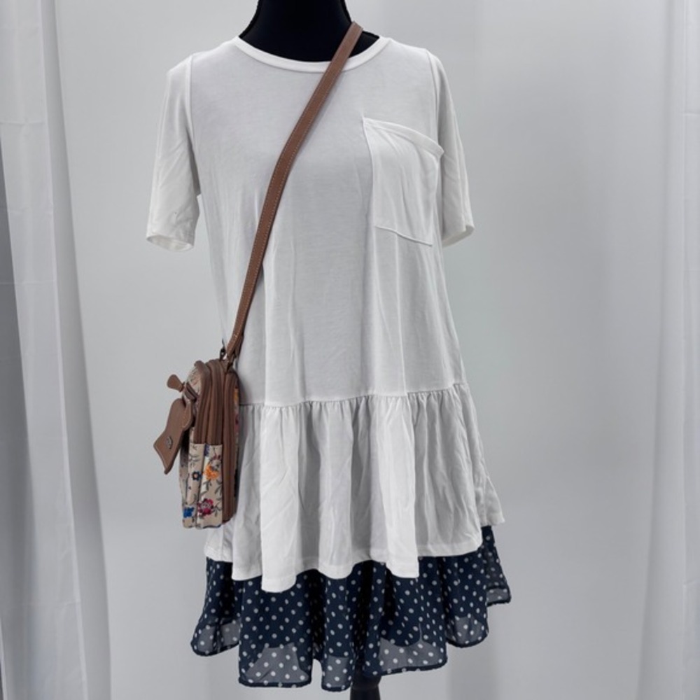 Womens S White Tiered Ruffle Babydoll Tunic Top Made in USA Cottagecore Boho